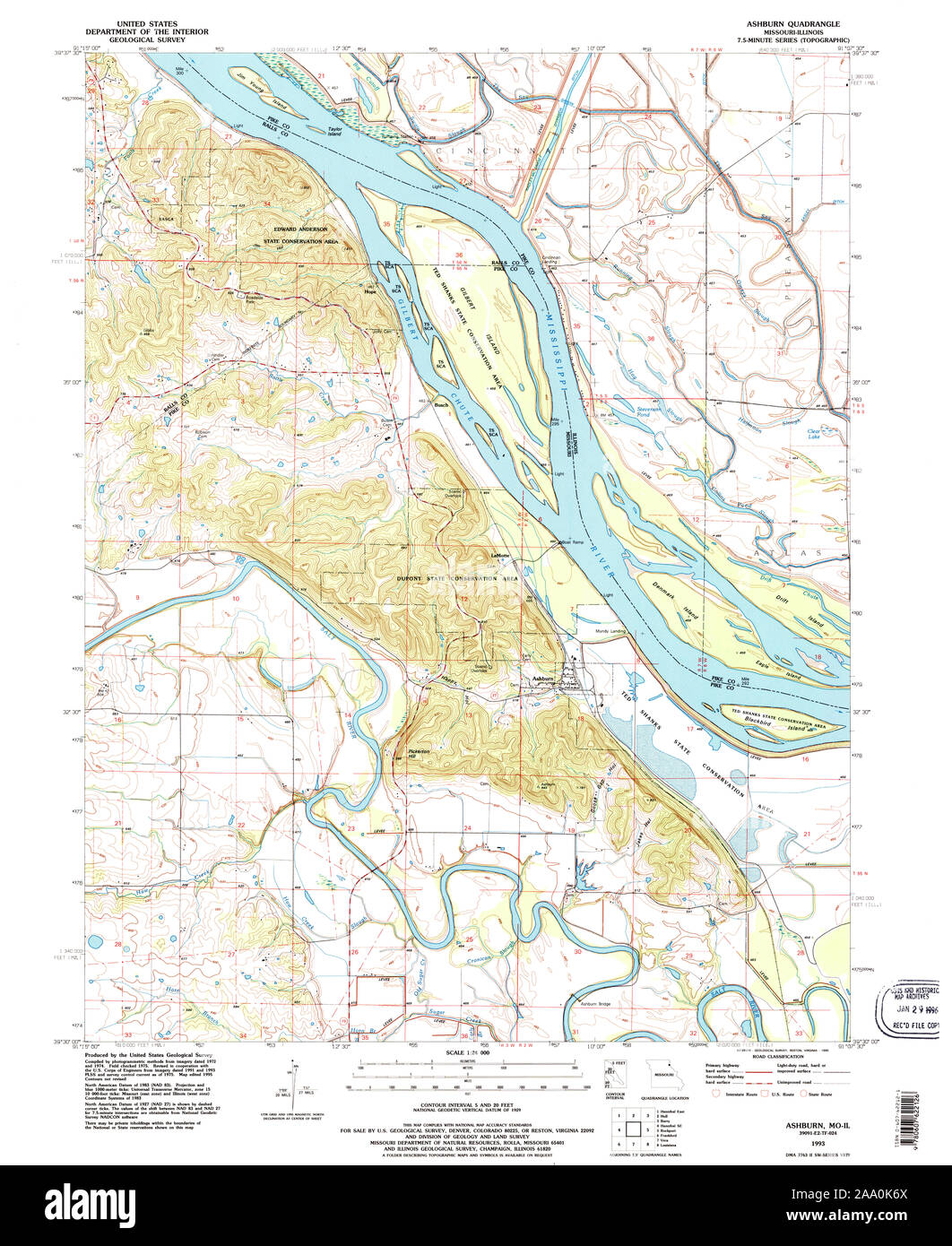 USGS TOPO Map Missouri MO Ashburn 321881 1993 24000 Restoration Stock Photo