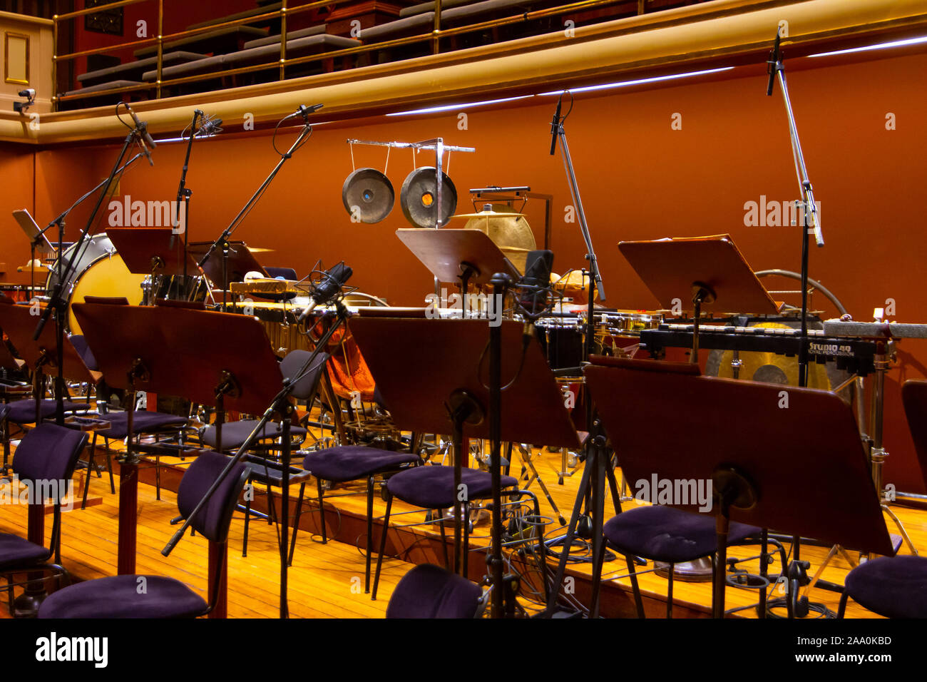 Musical instruments of the Orchestra in philharmonia, Prague, 15.11.2019. Stock Photo
