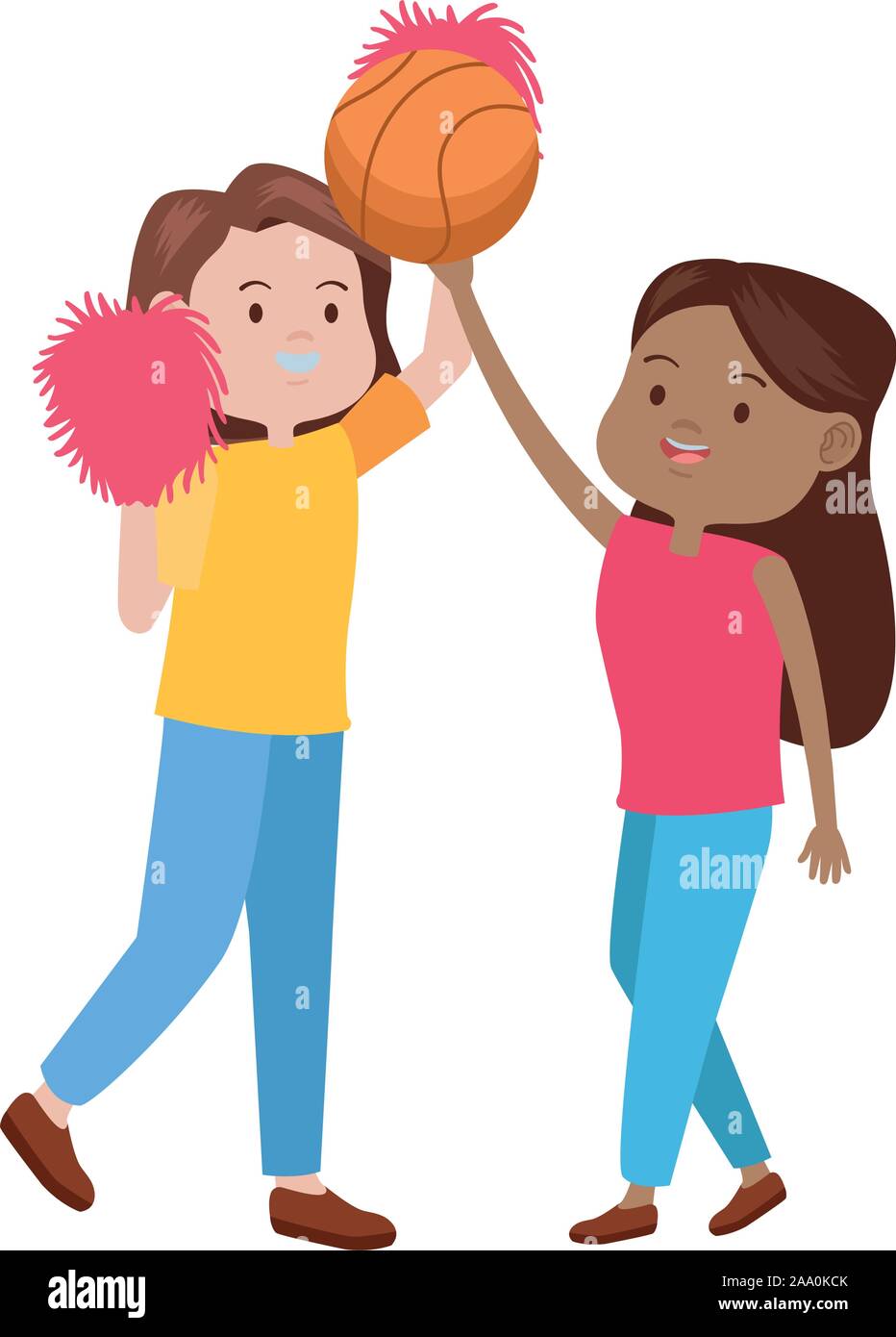 young women playing basketball and cheerleader Stock Vector