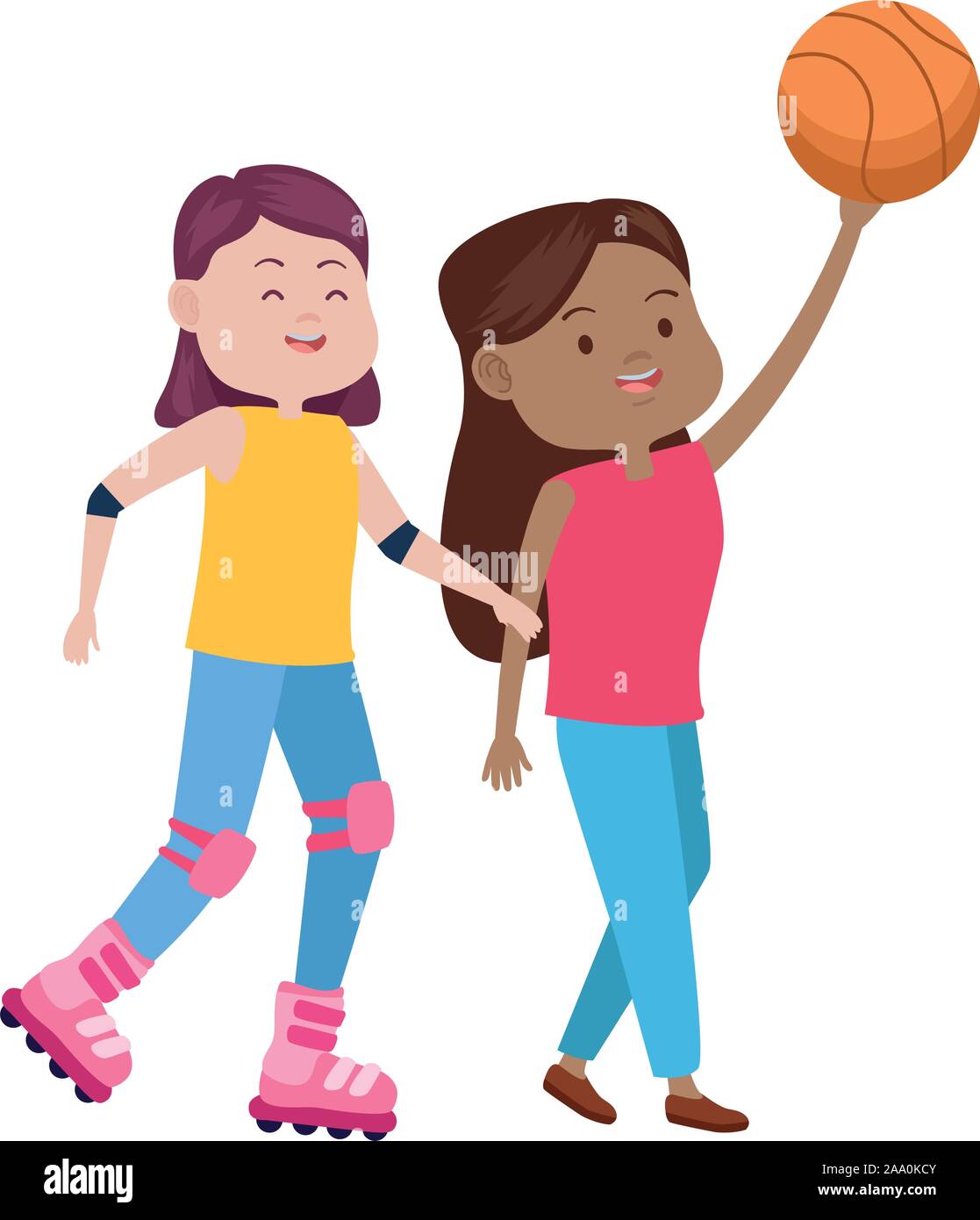 young women playing basketball characters icon Stock Vector