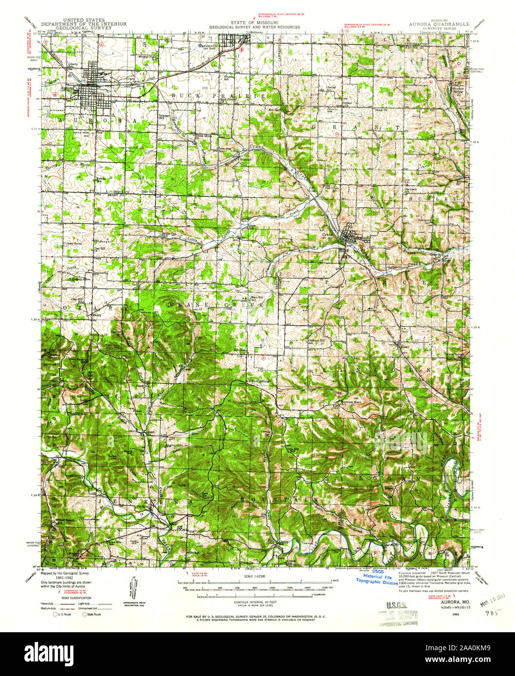 Usgs Topo Maps Missouri Usgs Topo Map Missouri Mo Aurora 324691 1942 62500 Restoration Stock Photo  - Alamy