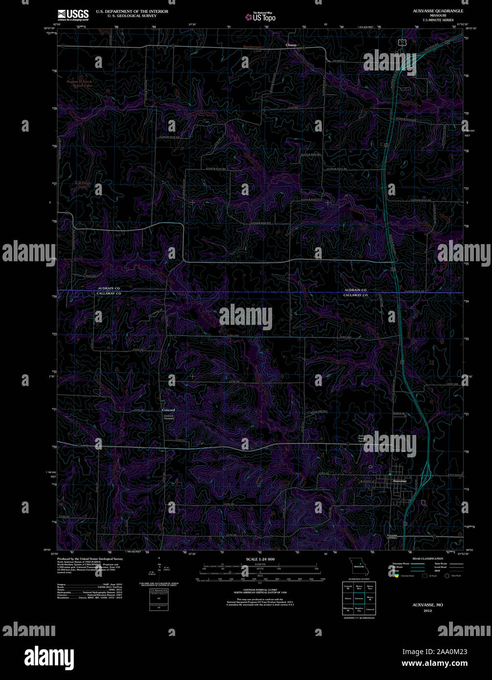 Usgs Topo Map Missouri Mo Auxvasse 20120123 Tm Inverted Restoration 2AA0M23 