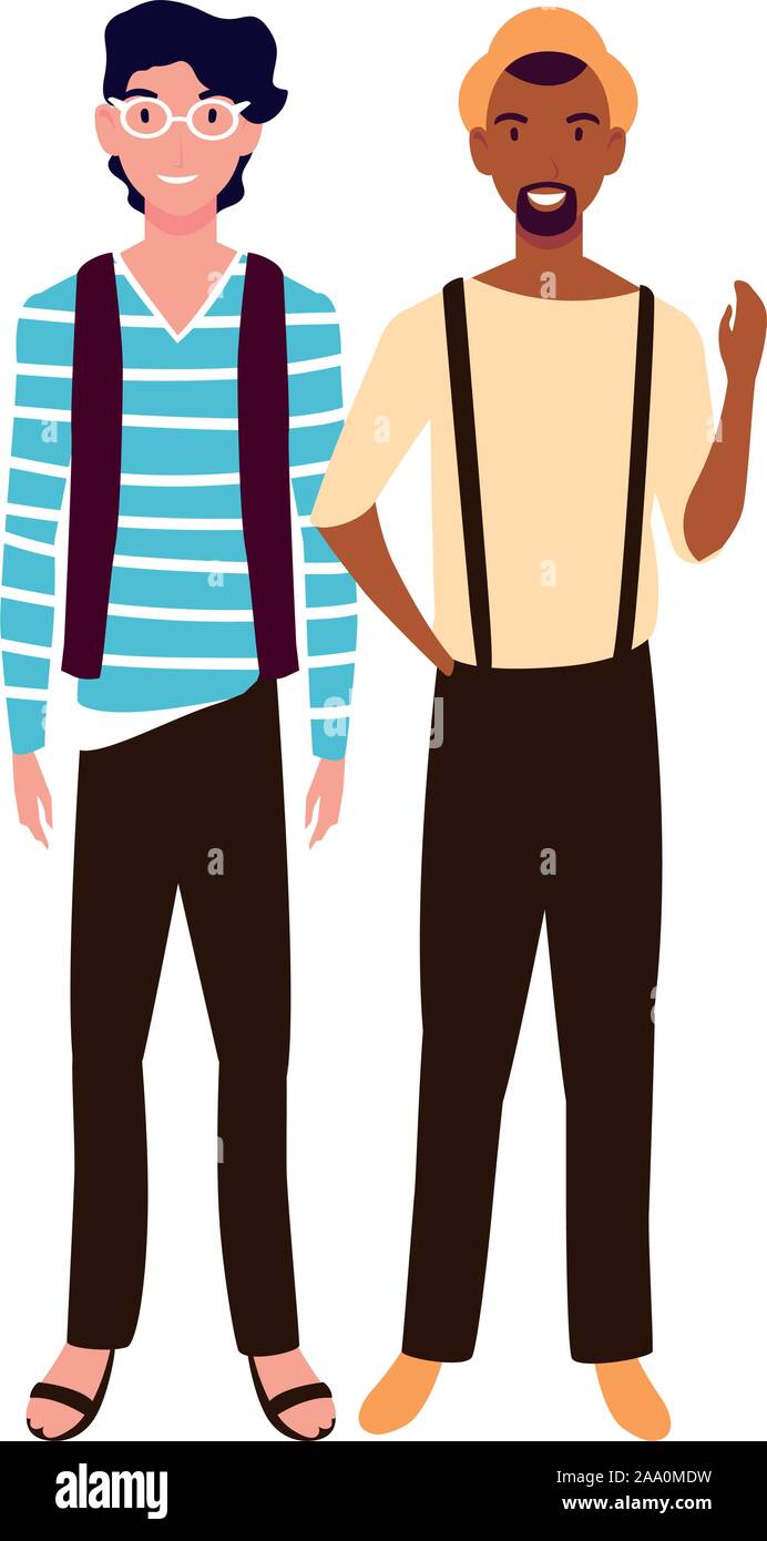 men standing with different poses on white background vector ...