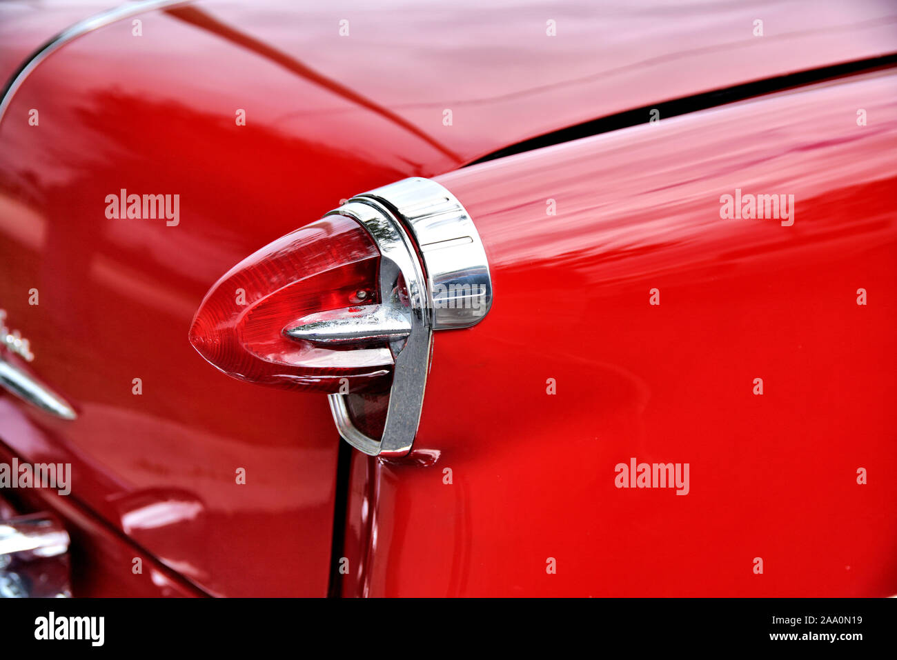 Restored vintage, classic and muscle cars on display at an automobile