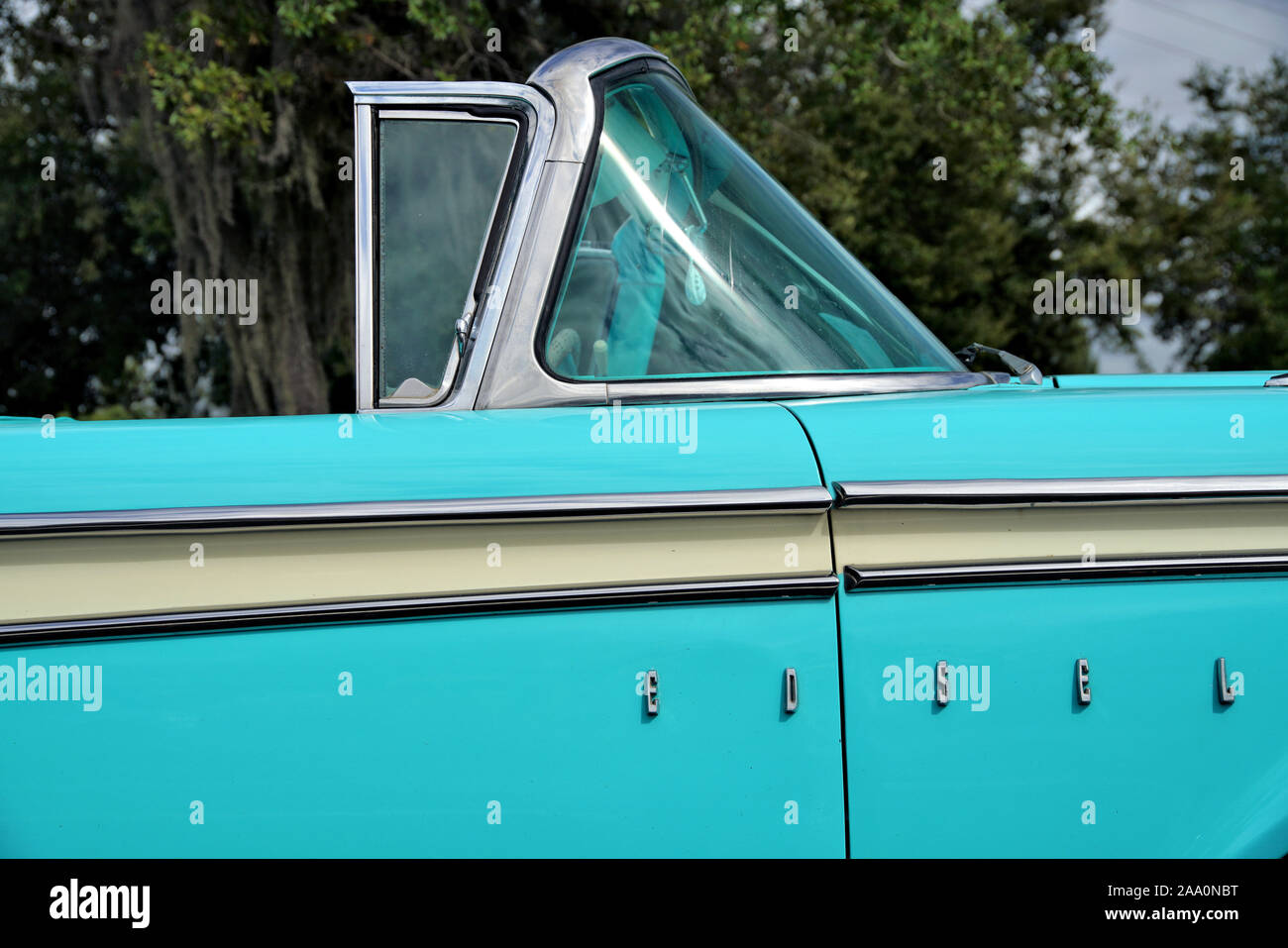 Restored vintage, classic and muscle cars on display at an automobile