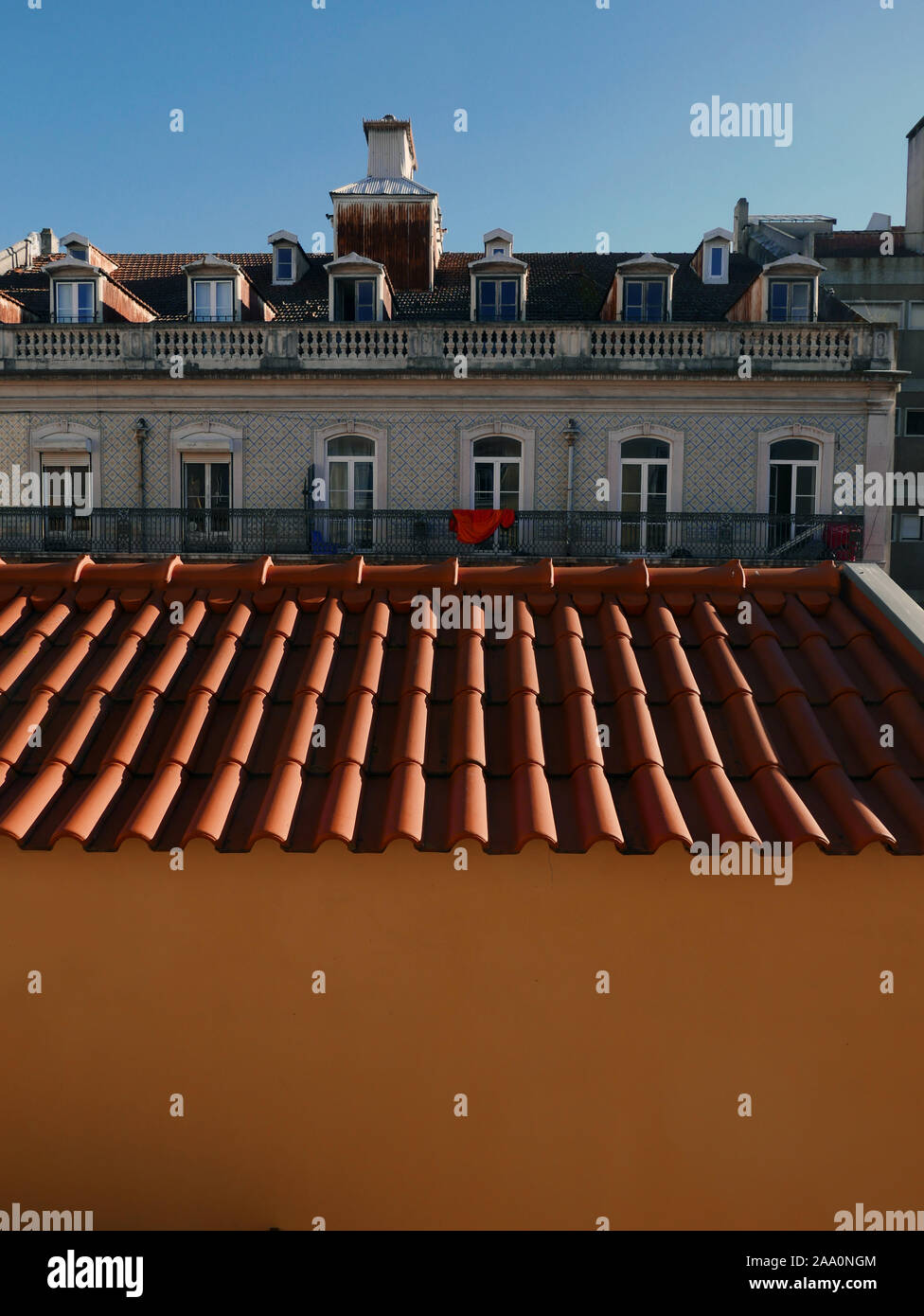 View from York House Hotel in the Lapa district of Lisbon, Portugal looking over red tiled rooftop Stock Photo
