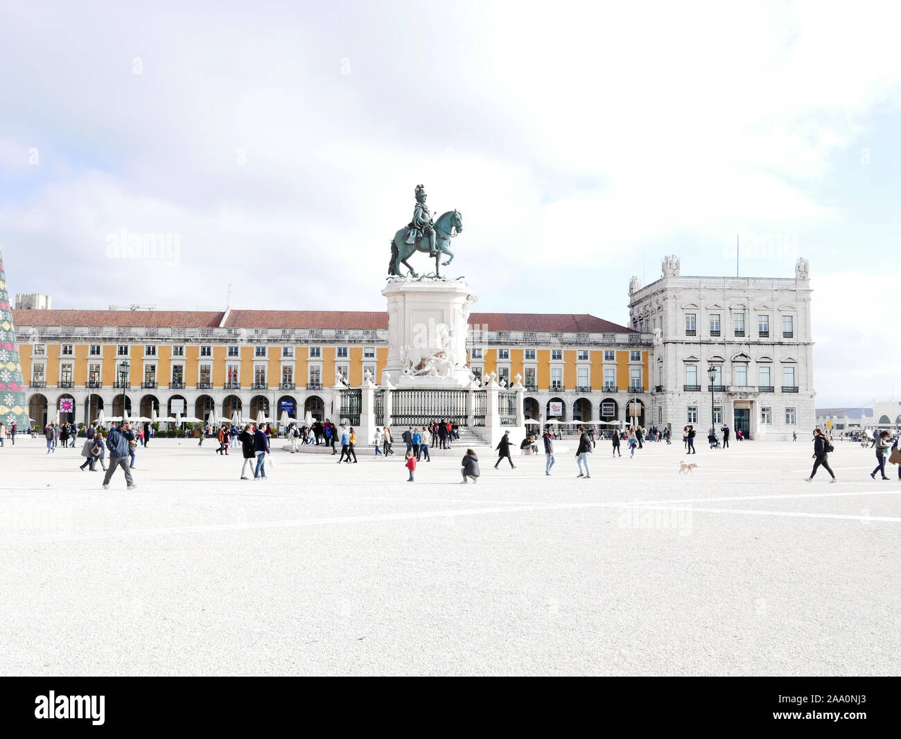 Side view of the monument of of King Jose I riding his horse in the Praça do Comercio or Commercial Plaza in Lisbon, Portugal Stock Photo
