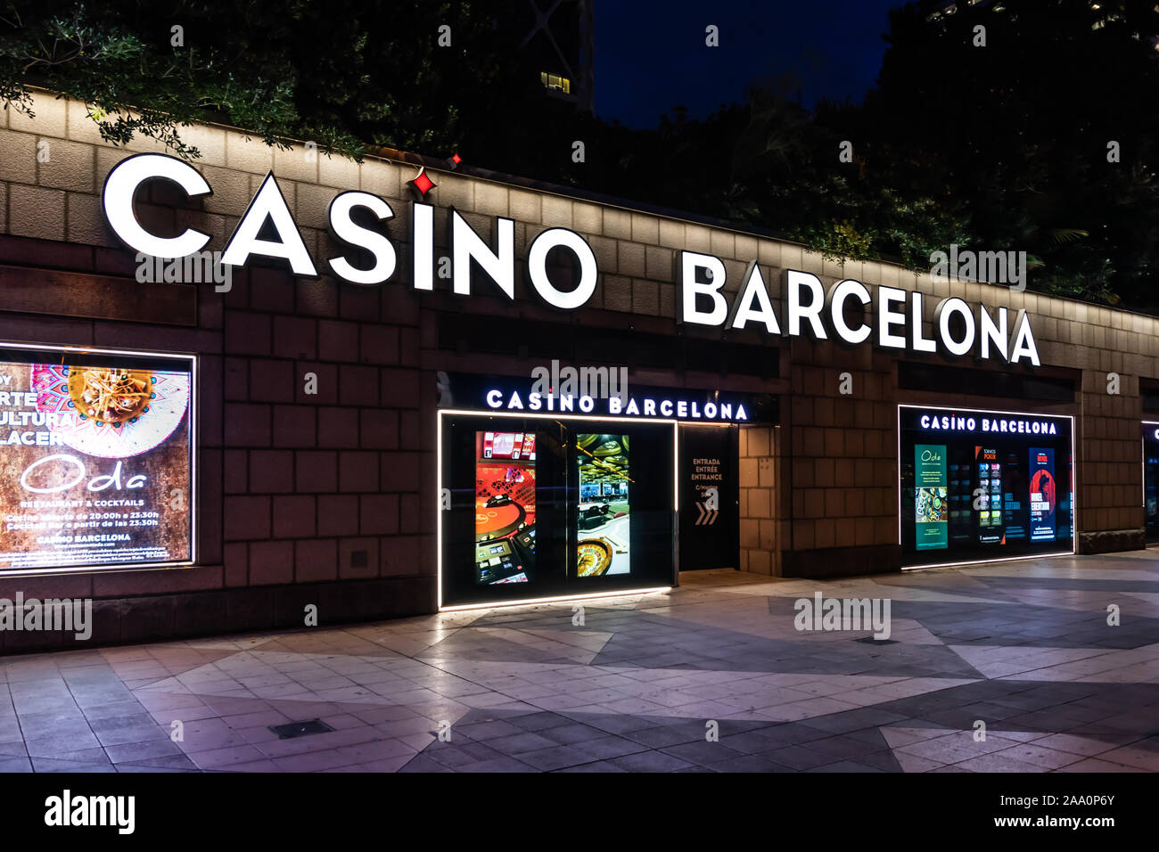 Barcelona, Spain - Nov 15, 2019: Casino Barcelona side entrance view. Stock Photo