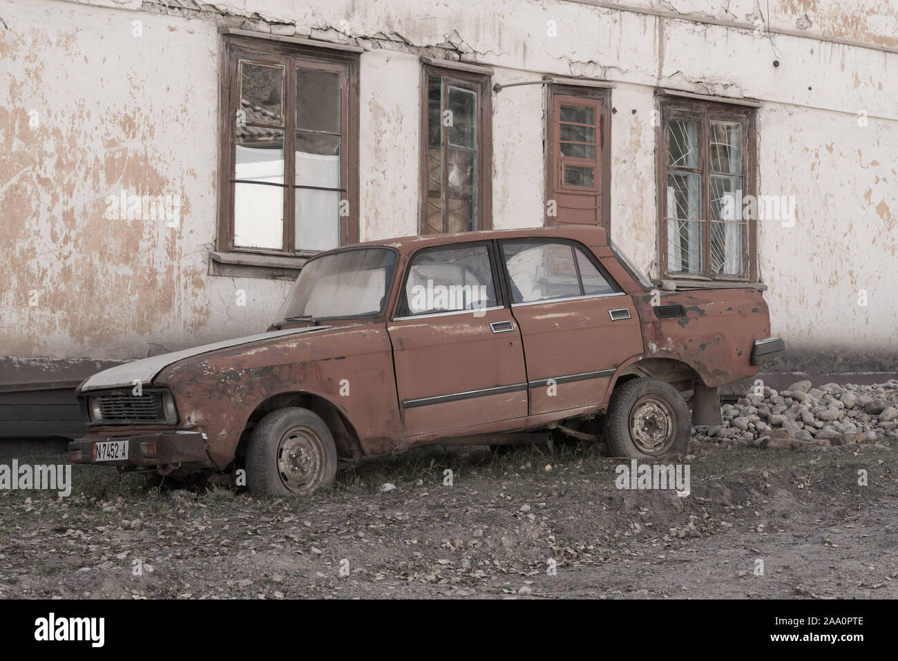 Dilapidated Soviet Lada car Stock Photo