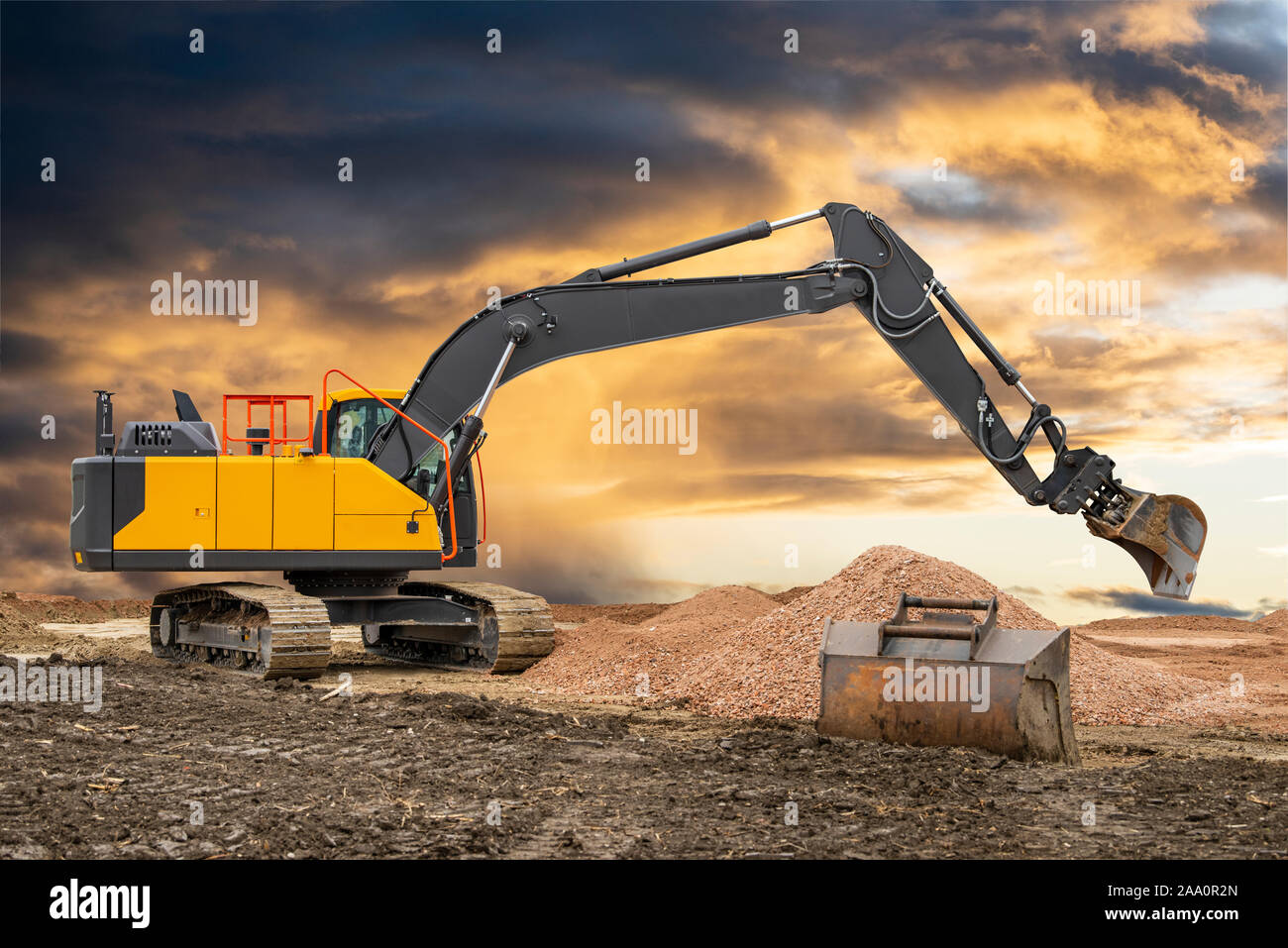 Excavator on a construction site Stock Photo