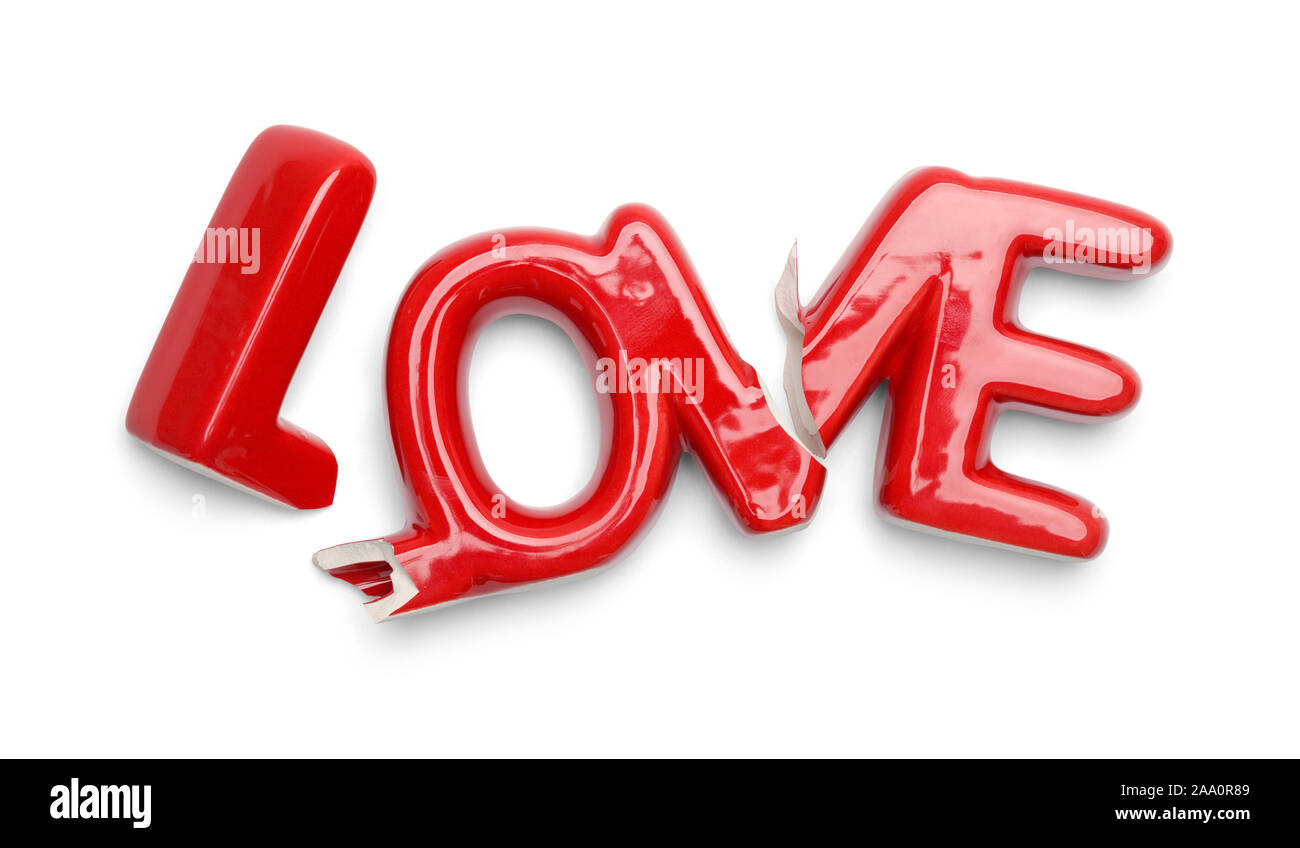 Red Love Ceramic Broken Isolated on White Background. Stock Photo