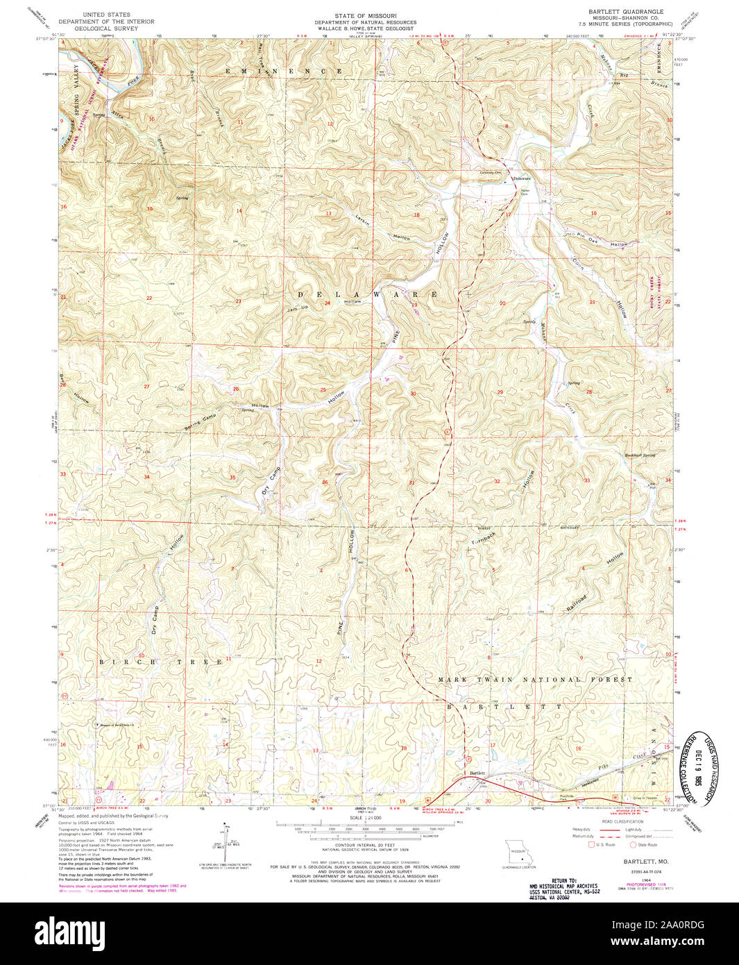 USGS TOPO Map Missouri MO Bartlett 321922 1964 24000 Restoration Stock Photo