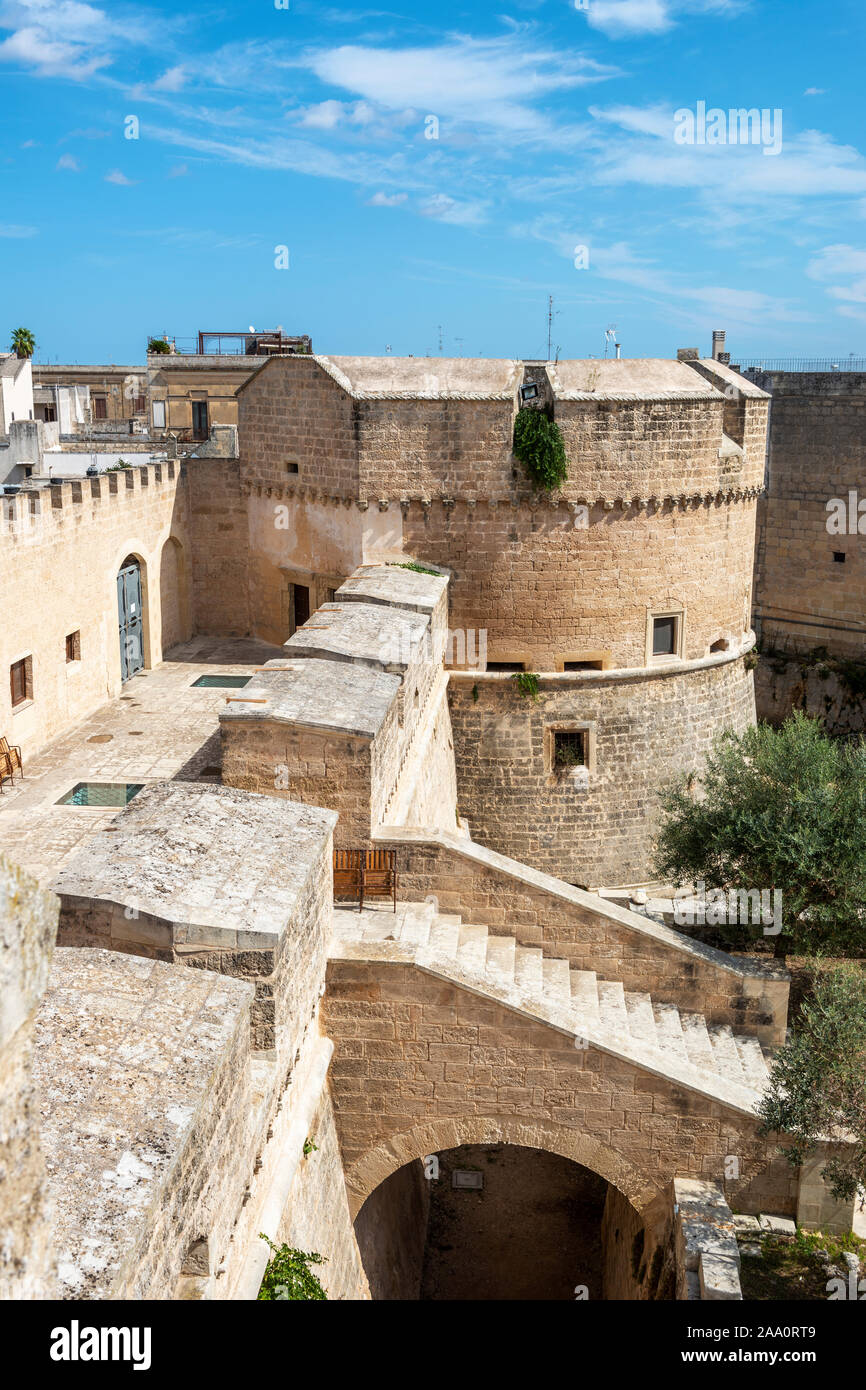 Outer courtyard of Castello de’ Monti in Corigliano d'Otranto, Apulia (Puglia) in Southern Italy Stock Photo