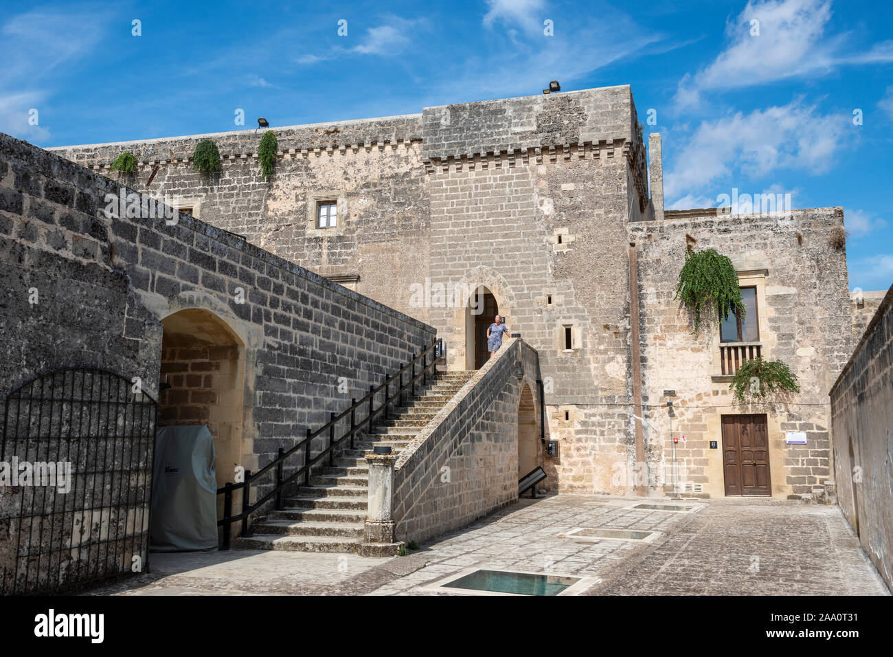 Outer courtyard of Castello de’ Monti in Corigliano d'Otranto, Apulia (Puglia) in Southern Italy Stock Photo