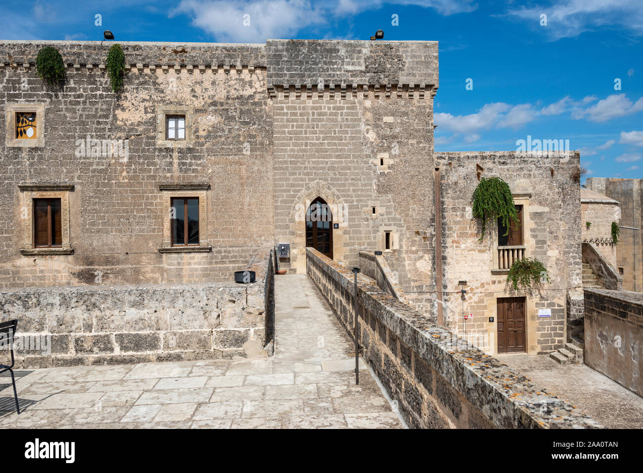 Outer courtyard of Castello de’ Monti in Corigliano d'Otranto, Apulia (Puglia) in Southern Italy Stock Photo