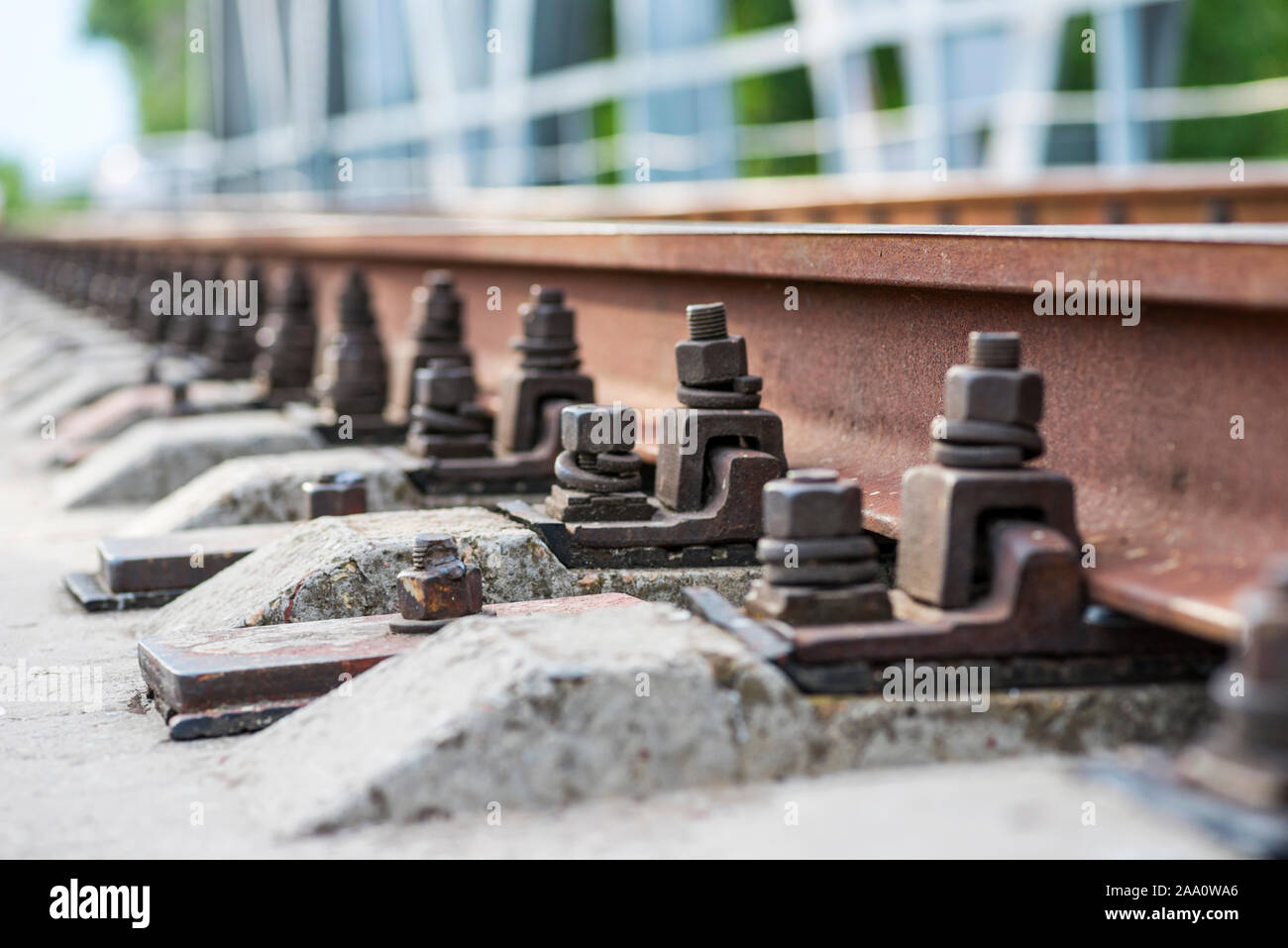 rails and close-up train rail, gleise, in germany Stock Photo - Alamy