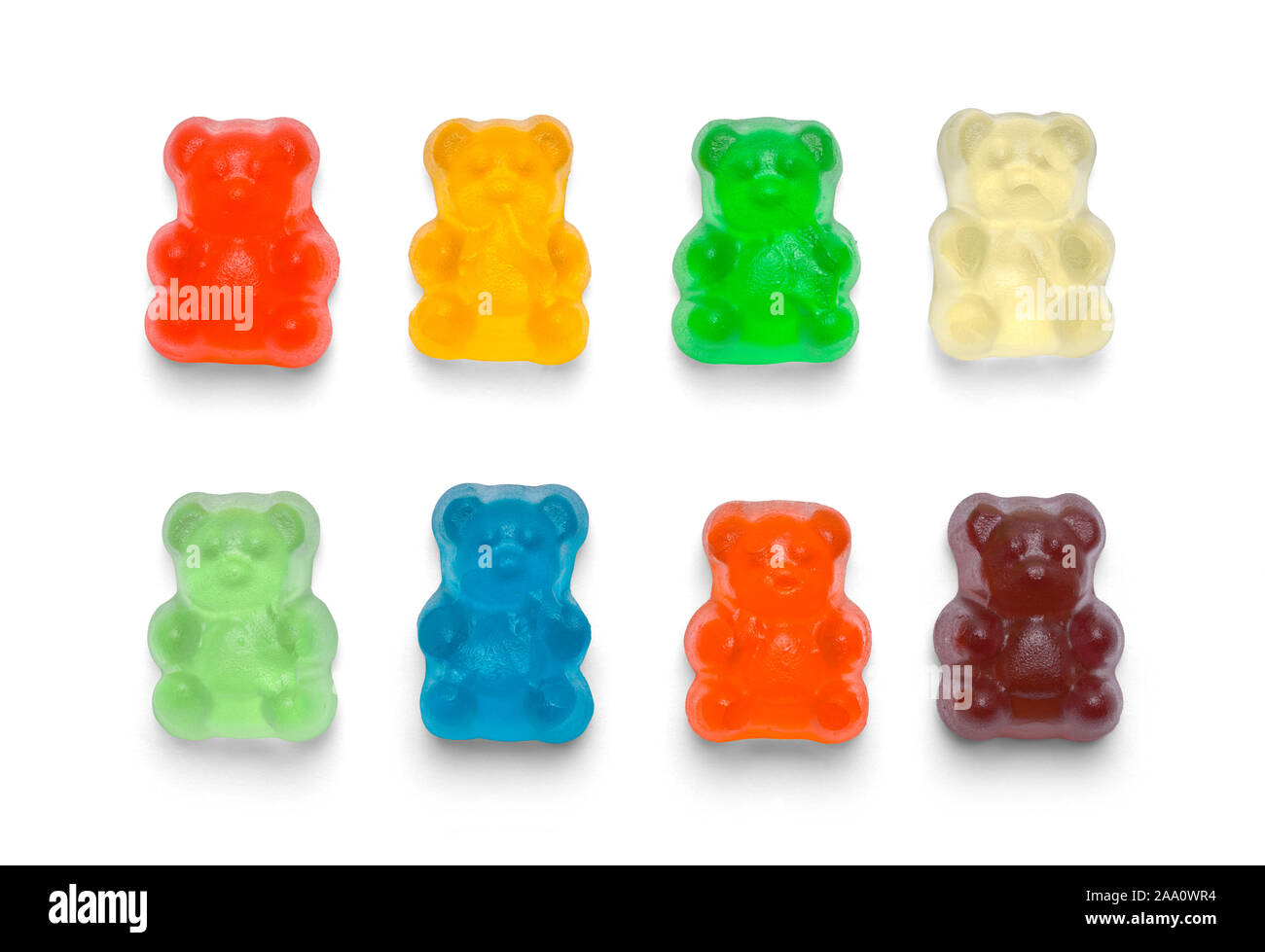 Several Colorful Gummy Bears Isolated on White Background. Stock Photo