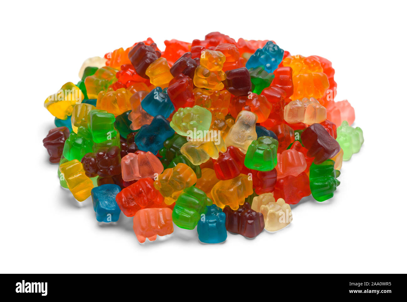 Pile of Colorful Gummy Bears Isolated on White Background. Stock Photo