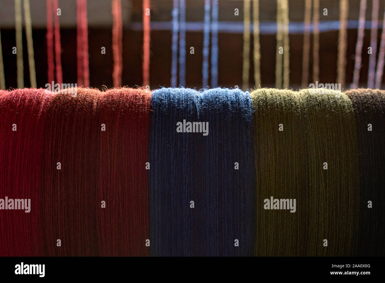 colored woolen threads on an old loom, Traditional Yarn in Canada ...