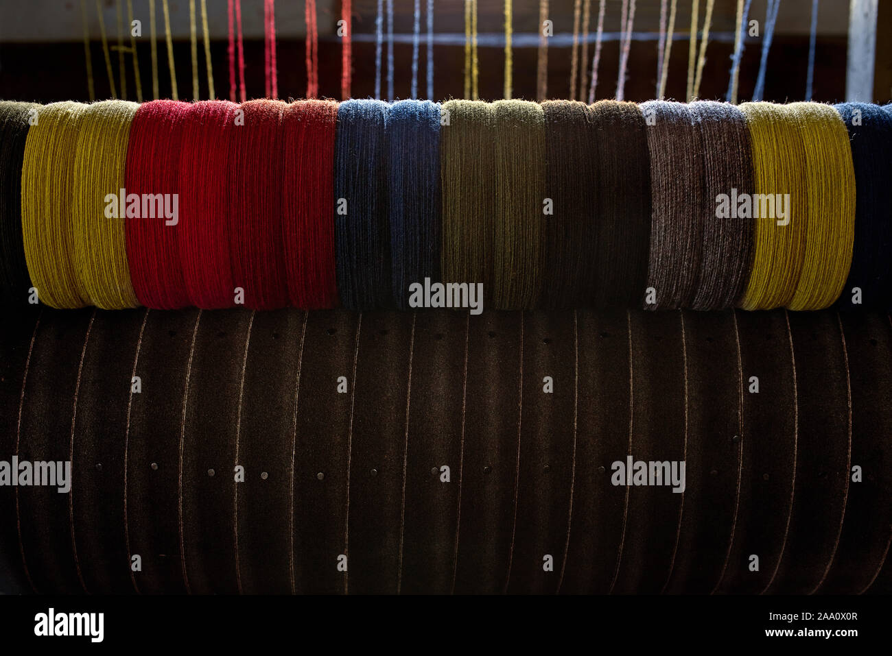 colored woolen threads on an old loom, Traditional Yarn in Canada ...