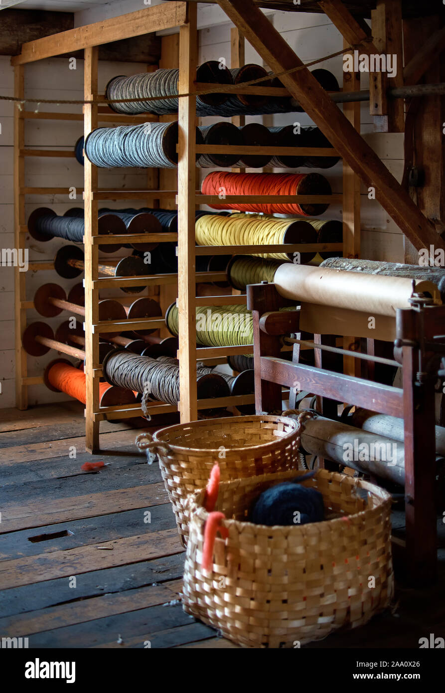 colored woolen threads on an old loom, Traditional Yarn in Canada ...
