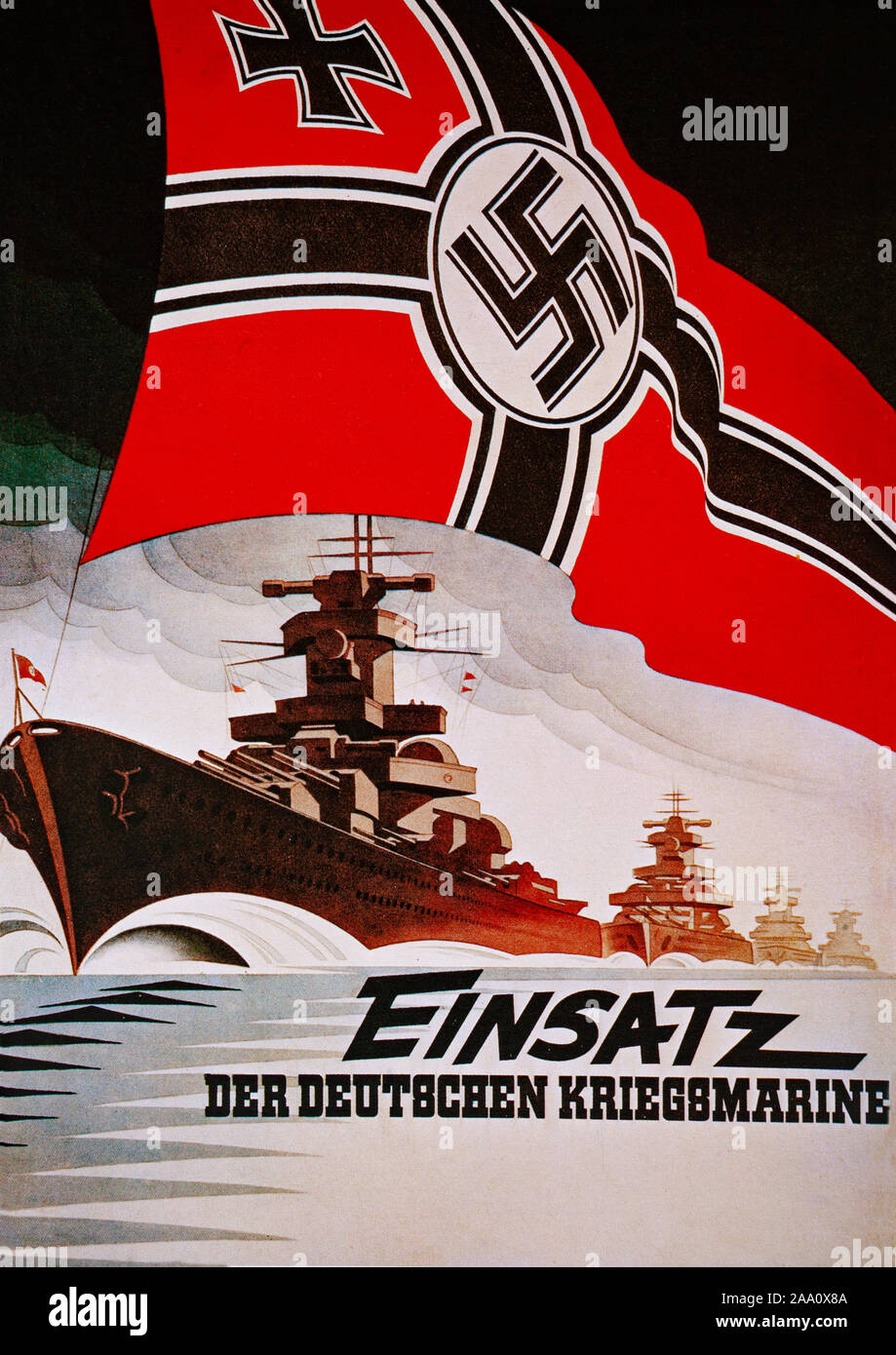A Second World War recruitment poster for the Kriegsmarine, the navy of Nazi Germany from 1935 to 1945. It superseded the Imperial German Navy of the German Empire (1871–1918) and the inter-war Reichsmarine (1919–1935) of the Weimar Republic. Stock Photo