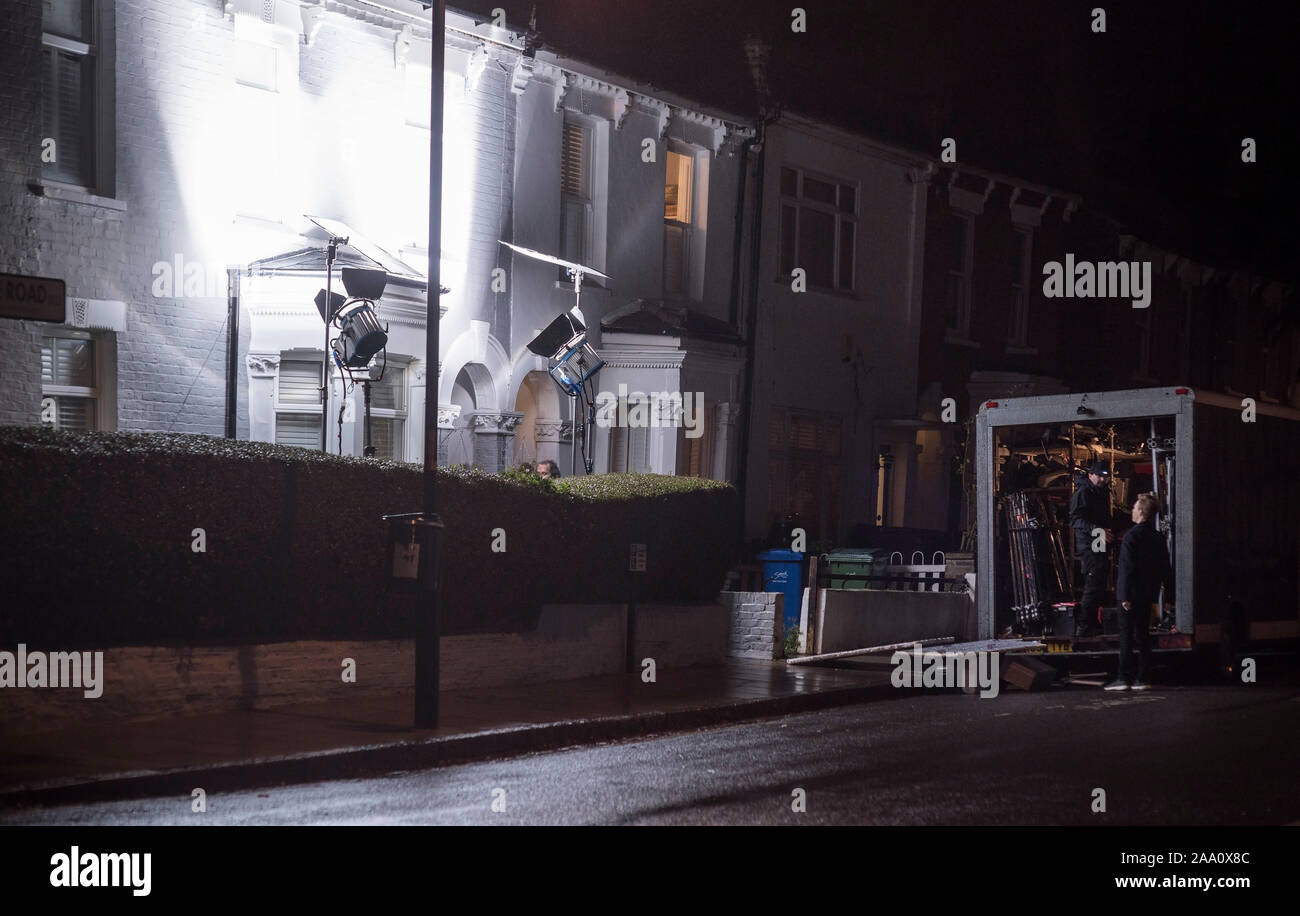 Behind the scenes, filming on location at night Stock Photo Alamy