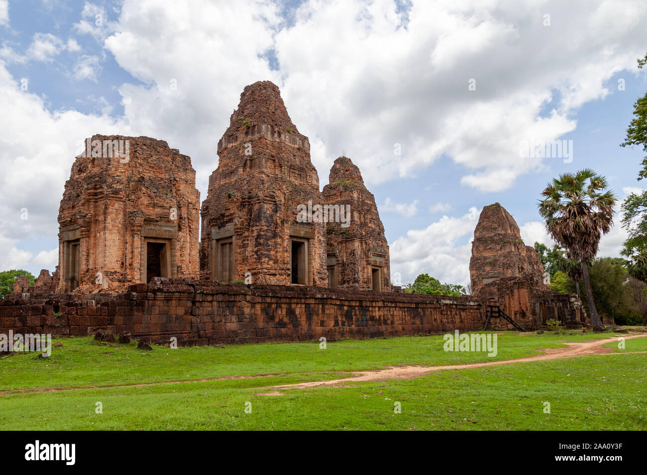 East Baray temple in rainy season. This is one of the bigger temples with nice elephant statues in Siem Reap, Cambodia. Rainy season makes for nice co Stock Photo