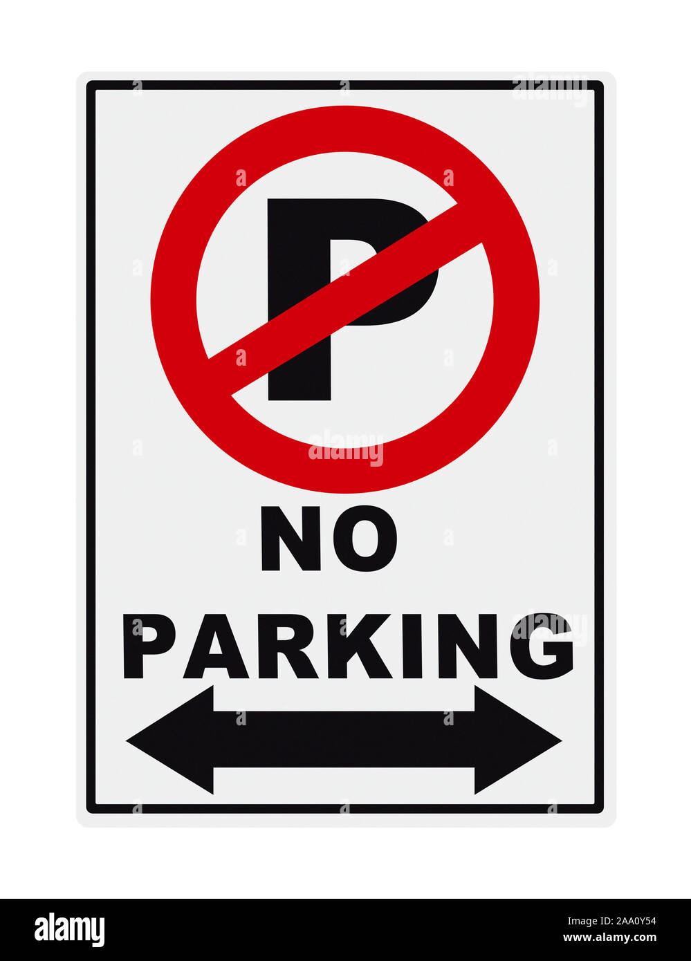 No Parking Metal Sign Isolated on White Background. Stock Photo