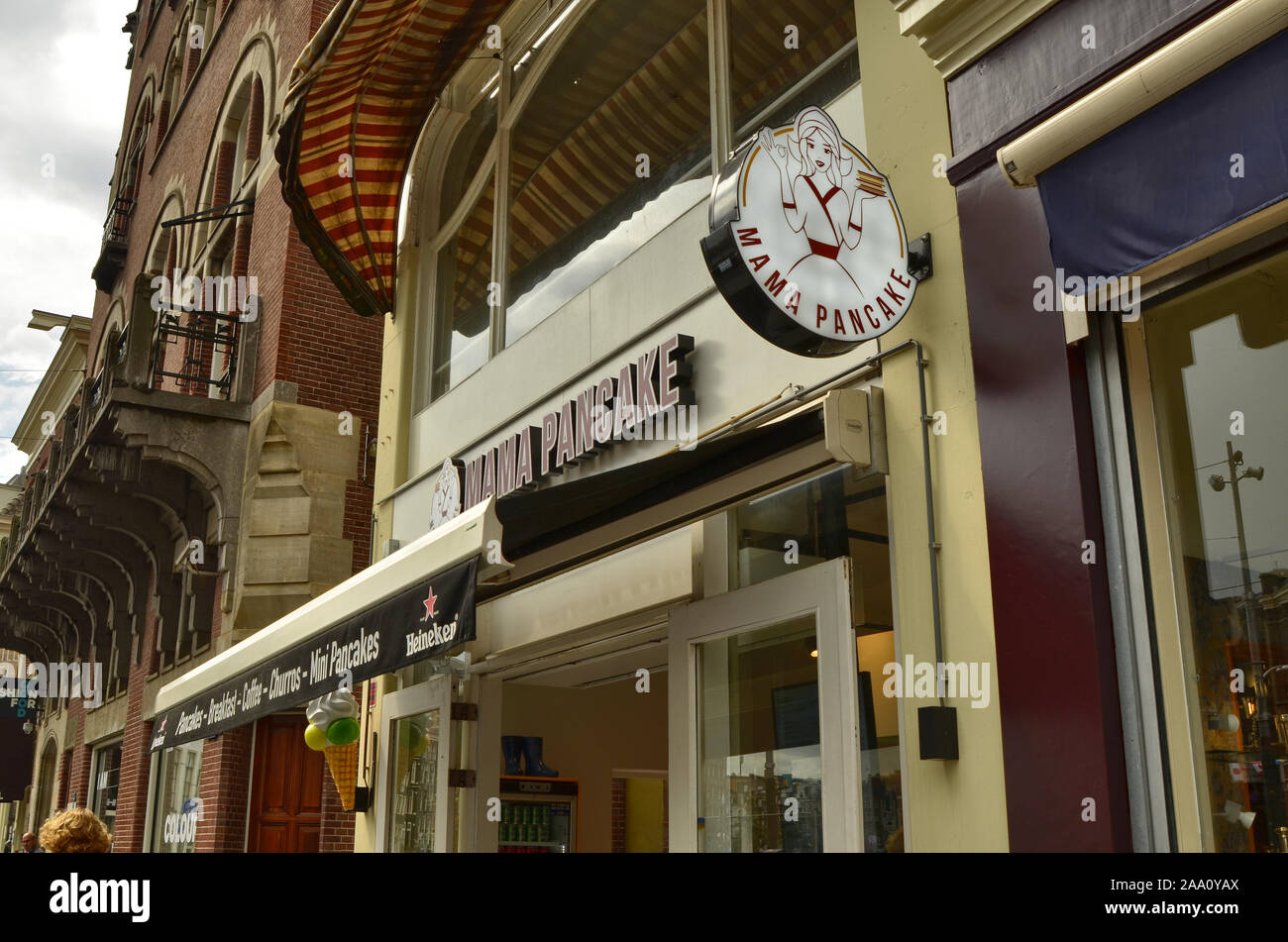 Amsterdam, Holland. August 2019. A pancake shop in the historic center
