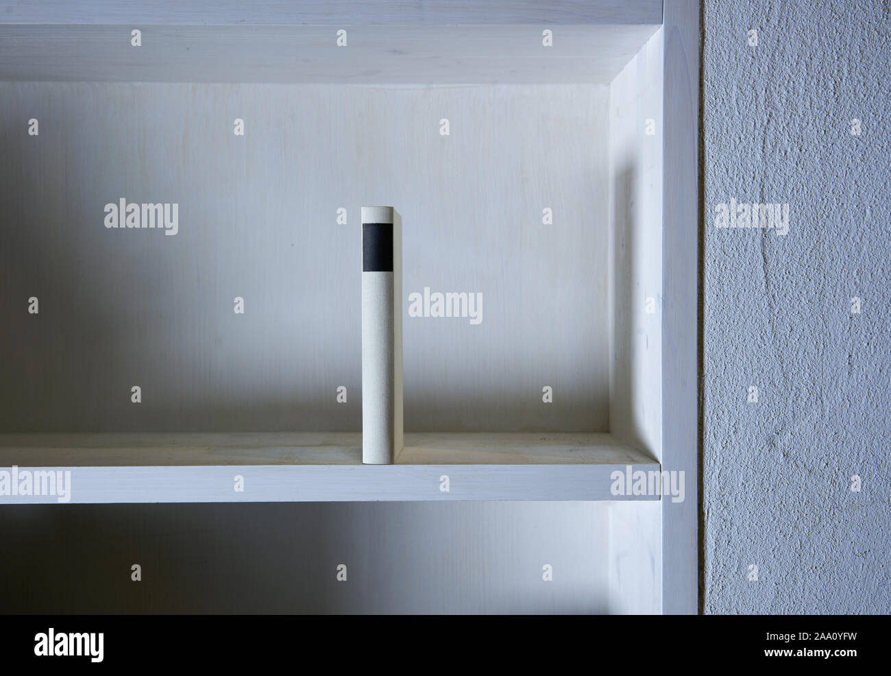 One book standing upright in bookshelf Stock Photo Alamy