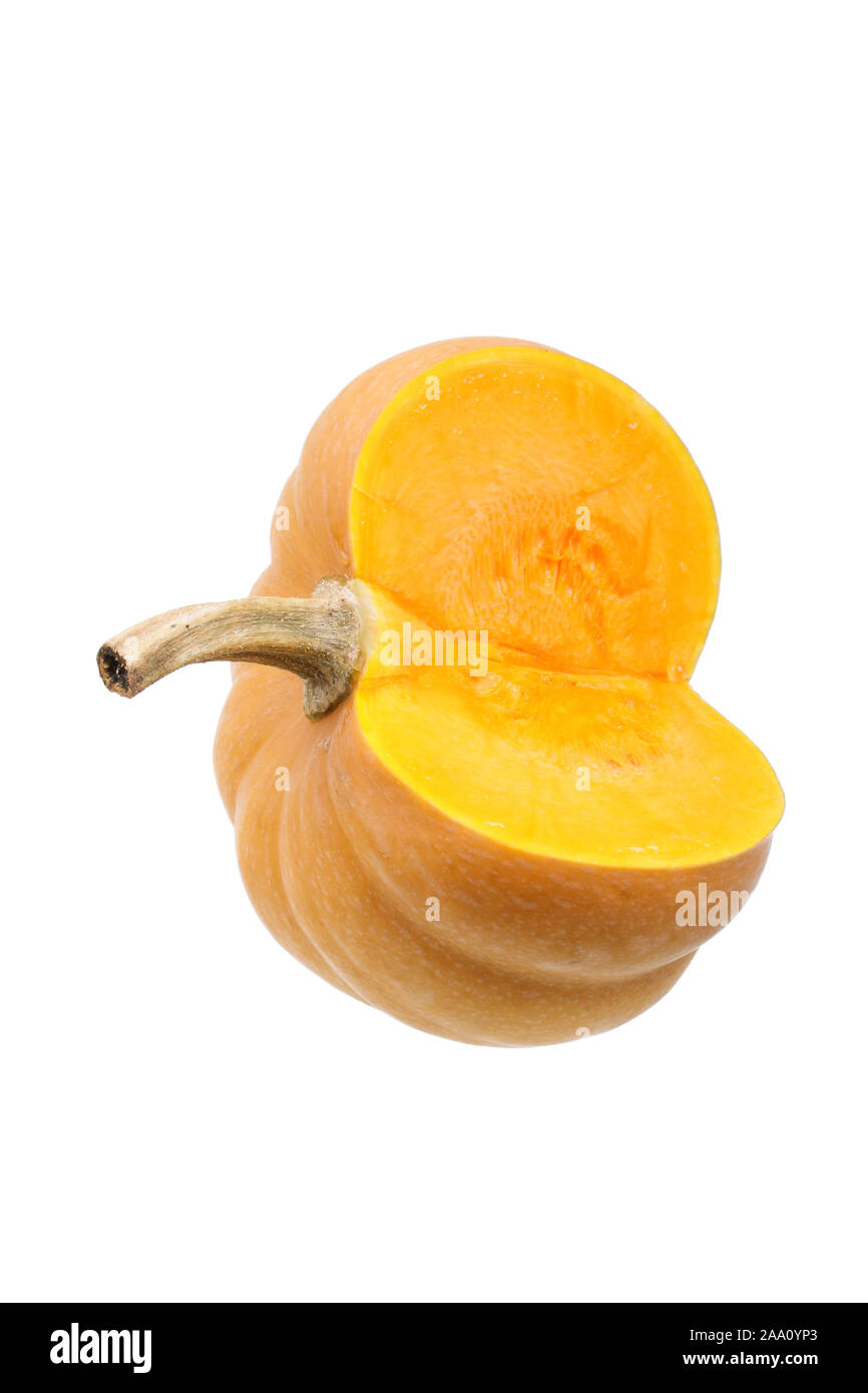 Hervorragender Speisekürbis: Mini Muskat, Muskatkürbis (Cucurbita  moschata), Schnittbild mit Fruchtfleisch Stock Photo - Alamy