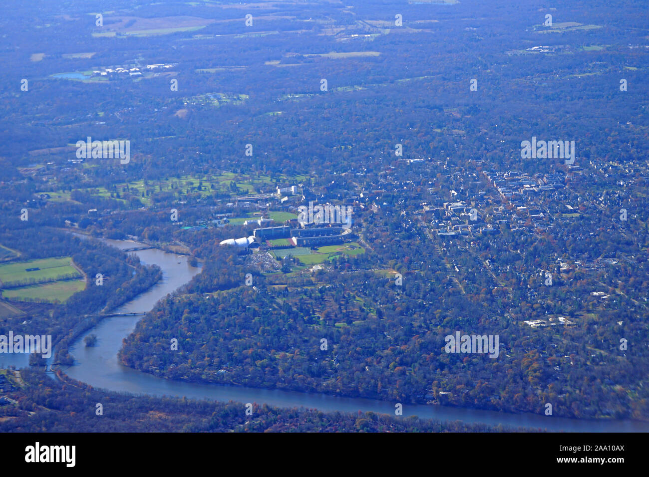PRINCETON, NJ 16 NOV 2019 Aerial view of Princeton University, Lake