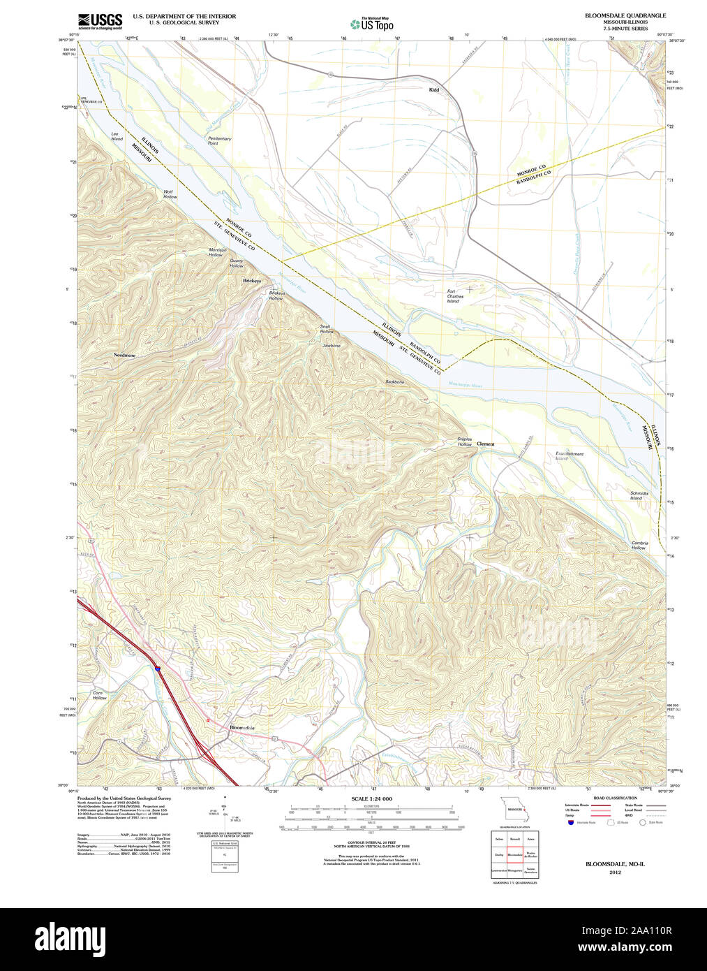 USGS TOPO Map Missouri MO Bloomsdale 20120106 TM Restoration Stock ...