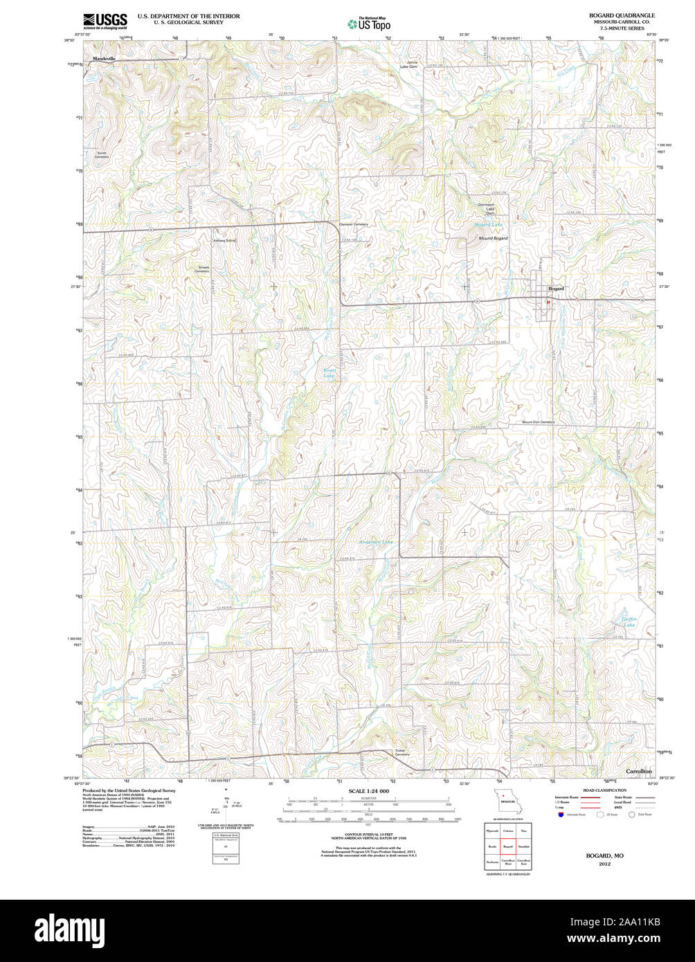 USGS TOPO Map Missouri MO Bogard 20120117 TM Restoration Stock Photo