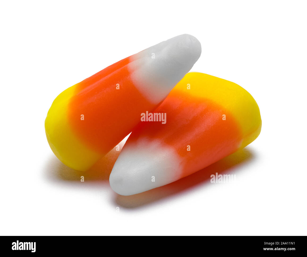 Two Pieces of Candy Corn Isolated on White Background Stock Photo Alamy