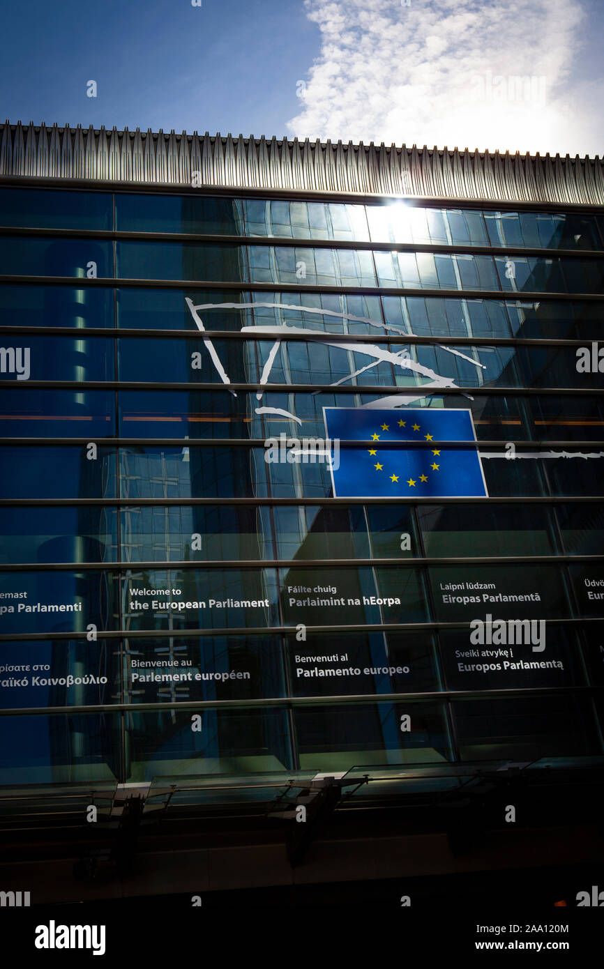 European Parliament building, Espace Léopold, Brussels, Belgium. April 4, 2013. Stock Photo