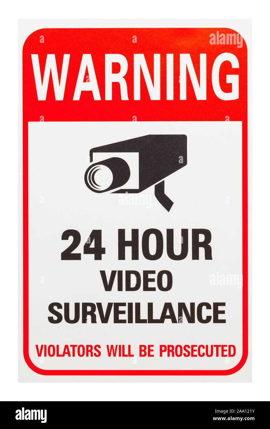 24 Hour Video Surveillance Sign Isolated on White Background. Stock Photo
