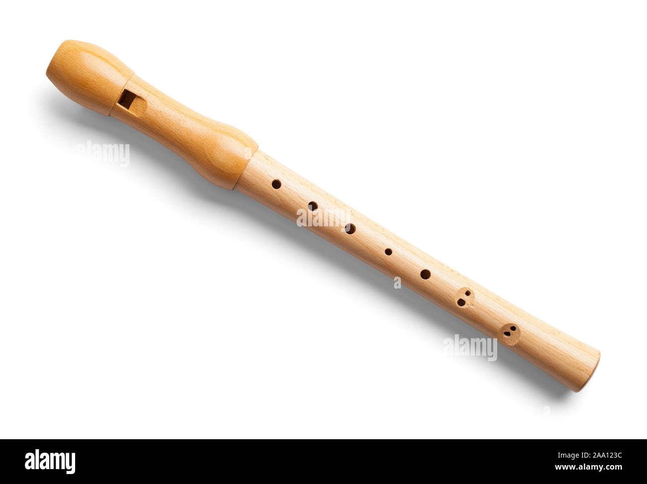 Wood Musical Recorder Isolated on White Background. Stock Photo