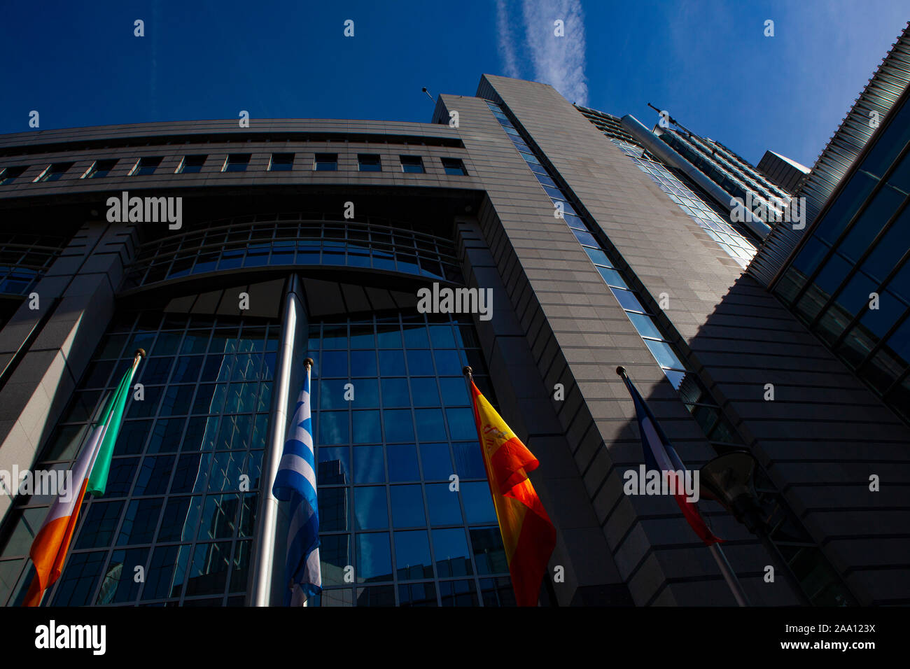 European Parliament building, Espace Léopold, Brussels, Belgium. April 4, 2013. Stock Photo