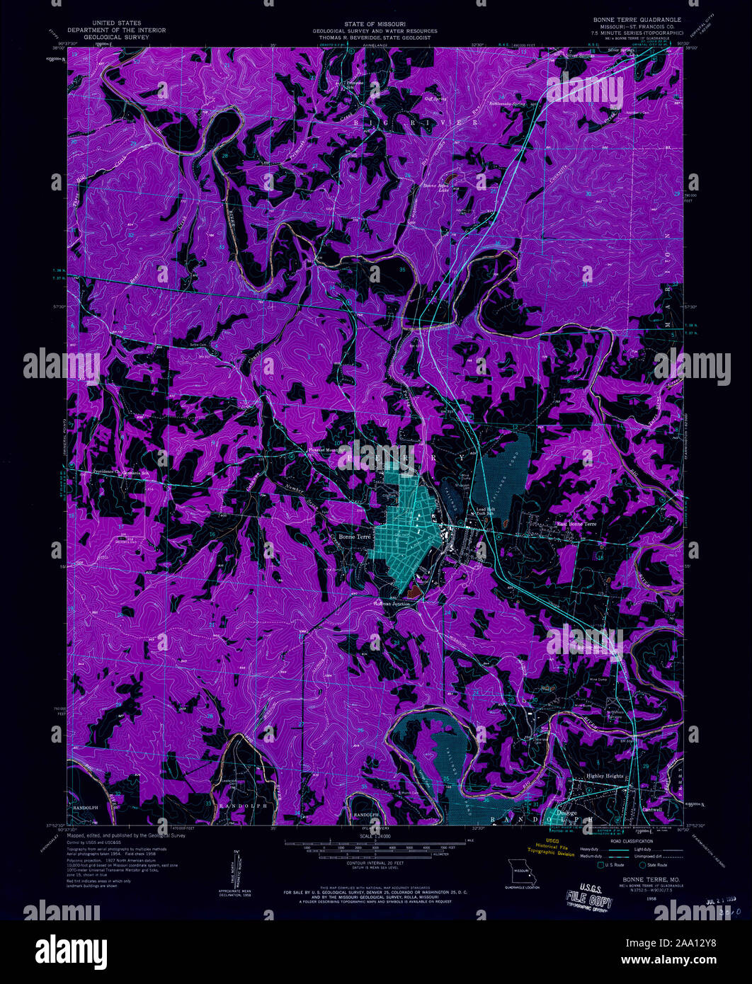 Usgs Topo Map Missouri Mo Bonne Terre 322037 1958 24000 Inverted Restoration 2AA12Y8 