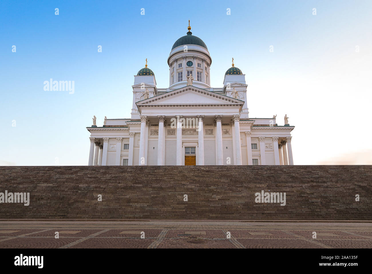 Helsinki Dom Church in morning light with no people Stock Photo