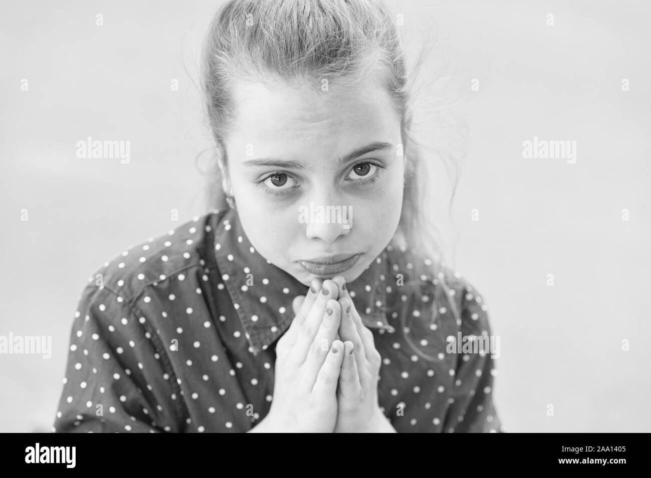 Ask permission. Banned behavior. Girl sad begging permission. Please ...