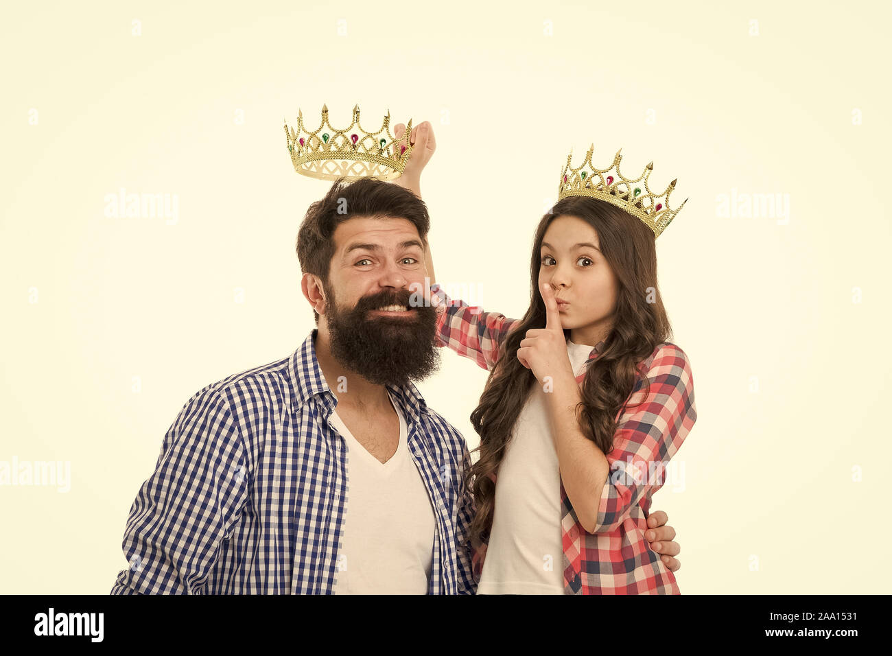 Happy Family White Background Bearded Man Proud Of His Daughter