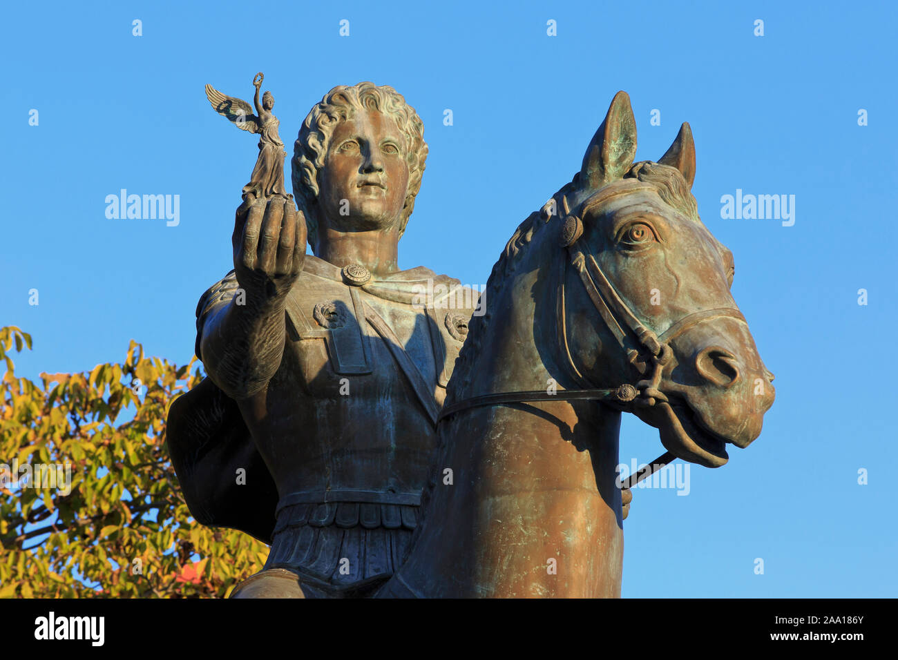 Equestrian monument to Alexander The Great (356 BC - 323 BC) holding the  goddess Nike (Victory) in his hand in Pella (Macedonia), Greece Stock Photo  - Alamy