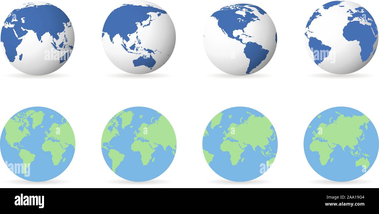 Set of earth globe icons in flat and linear design on a white ...