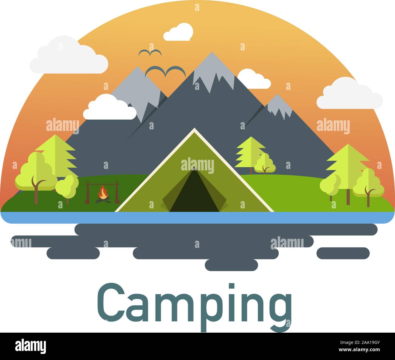 Camping concept. Landscape illustration in flat design. Summer day. Vector illustration Stock ...