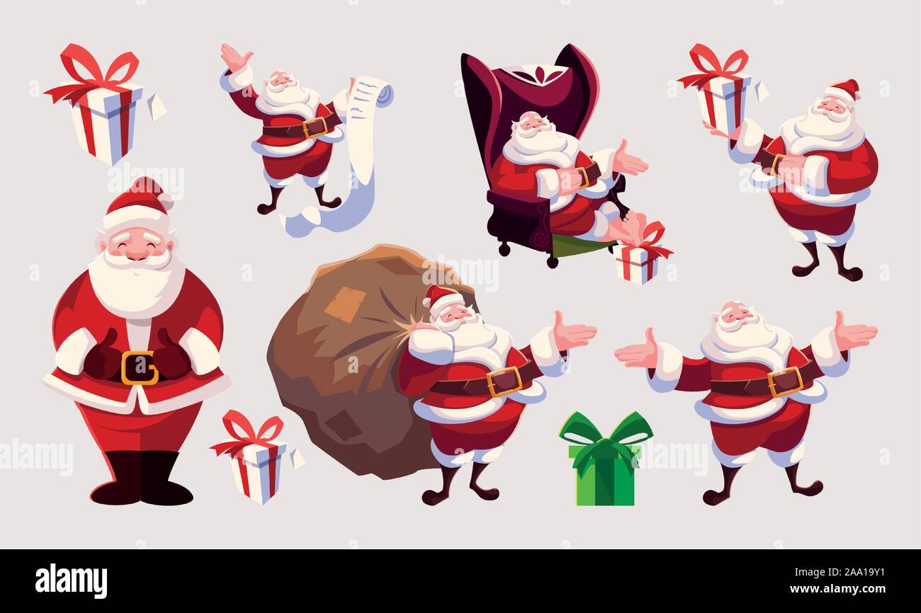 set of icons santa claus in different positions vector illustration ...
