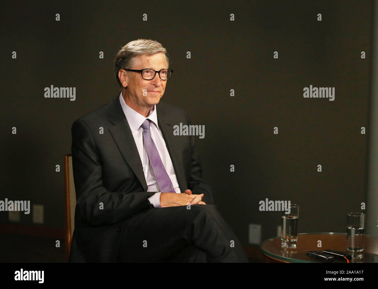 Seattle, USA. 18th Nov, 2019. Bill Gates, co-chair of the Bill & Melinda Gates Foundation, receives an exclusive interview with Xinhua in Seattle, the United States, on Nov. 13, 2019. China has made remarkable progress in improving health equity and reducing poverty, offering lessons that could help other developing countries, including in Africa, accelerate their development, Bill Gates has said. Credit: Qin Lang/Xinhua/Alamy Live News Stock Photo