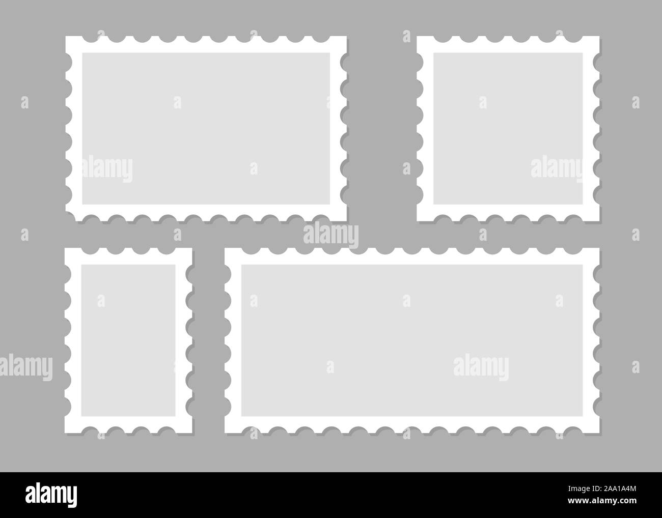 Illustration with blank postage stamps. Isolated vector design. Perforated edge label. Label, sticker vector illustration Stock Vector